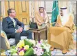  ?? Picture: EPA ?? TACKLING ISSUES: Saudi Arabia’s King Salman, right, during talks with US defence secretary Ashton Carter, left, in Jeddah on Wednesday