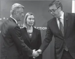  ??  ?? Hashim Thaçi, Federica Mogherini dhe Aleksandar Vuçiç