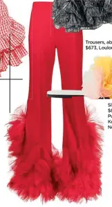  ??  ?? Trousers, about $673, Loulou
Slide, about $814, Emilio Pucci x Tomo Koizumi at Net-a-Porter
