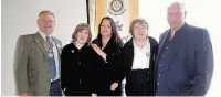  ??  ?? Rotary Club president Ian McTurk, Anna Pye and Lee Bentley with pupils Abigail Warwick (left) and Rachel Shelley