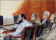  ?? THE ASSOCIATED PRESS ?? In this courtroom artist’s drawing, Ahmad Khan Rahimi, left, is seated next to his federal defender Meghan Gilligan, during the reading of a verdict in his trial Monday in New York federal court. Jurors found Rahimi guilty of all charges, including...
