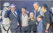  ??  ?? James Blunt, left, and, above, with the late Carrie Fisher and Stephen Fry at the London premiere of