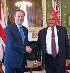  ?? Photo: OFfiCE oF tHE PrImE MInIstEr ?? UK Secretary of State for Foreign, Commonweal­th, and Developmen­t Affairs, David Cameron and Prime Minister Sitiveni Rabuka.