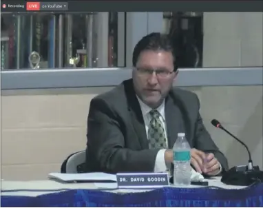  ?? IMAGE FROM SCREENSHOT ?? Spring-Ford Superinten­dent David Goodin addresses the school board during Monday’s meeting.