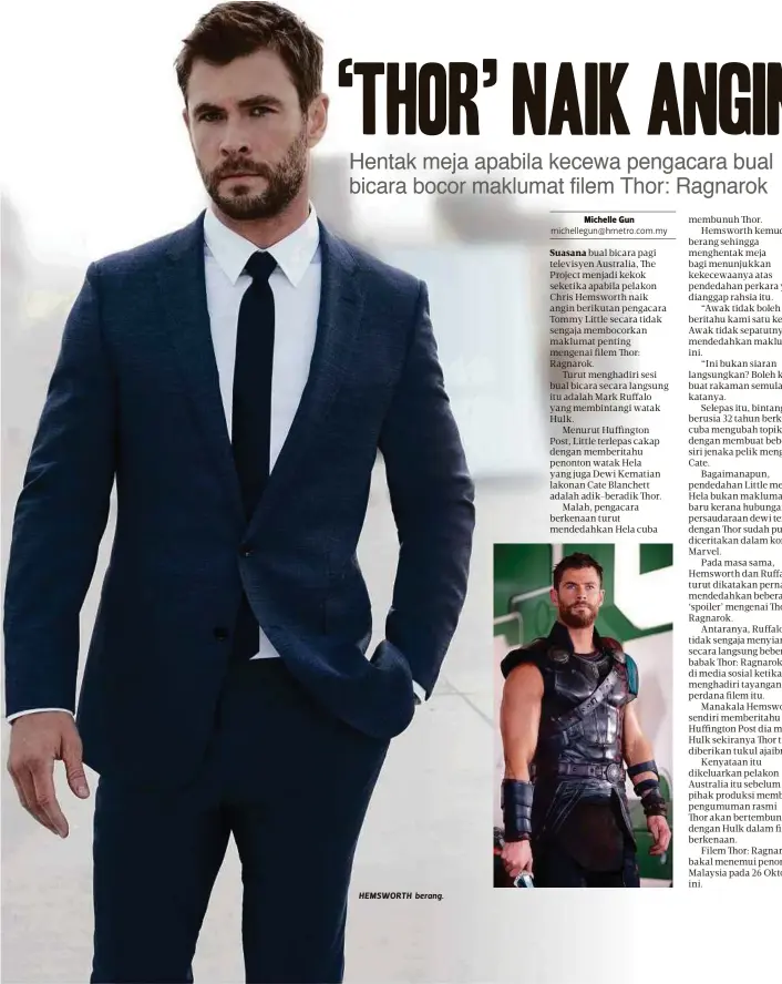  ??  ?? HEMSWORTH berang.