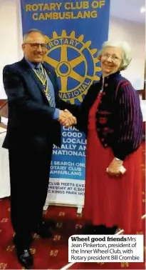  ??  ?? Wheel good friends Mrs Jean Pinkerton, president of the Inner Wheel Club, with Rotary president Bill Crombie