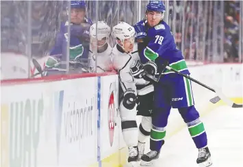  ?? — PNG ?? Canucks’ Micheal Ferland held his own on the third line against the visiting L.A. Kings Wednesday, but the left-winger has had an underwhelm­ing start to the season.