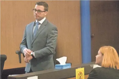  ?? NICK OZA/THE REPUBLIC ?? Former Mesa police officer Philip Brailsford, who is charged with second-degree murder in the January 2016 shooting death of Daniel Shaver, appears in Maricopa County Superior Court on Wednesday, when jury selection began.