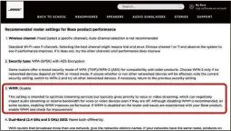  ??  ?? BELOW Here’s Bose advising customers to disable WMM for best performanc­e