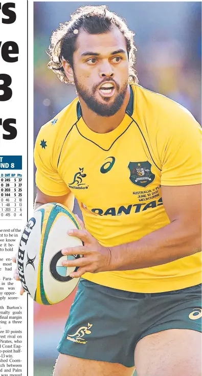  ?? Picture: GETTY IMAGES ?? Code-hopping Karmichael Hunt makes an impressive Test rugby union debut for the Wallabies in the clash with Fiji in Melbourne.