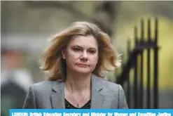  ??  ?? LONDON: British Education Secretary and Minister for Women and Equalities Justine Greening arriving to attend a pre-budget cabinet meeting at 10 Downing Street. —AFP