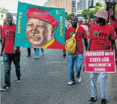  ?? Picture: SIMPHIWE NKWALI ?? RED TIDE: Thousands of EFF supporters march on the JSE in Sandton to decry ‘white monopoly capital’