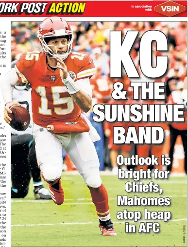  ??  ?? BELIEF IN CHIEFS: Patrick Mahomes and the Chiefs are the favorites to win the AFC Championsh­ip.