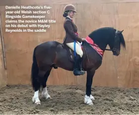  ?? ?? Danielle Heathcote’s fiveyear-old Welsh section C Ringside Gamekeeper claims the novice M&M title on his debut with Hayley Reynolds in the saddle