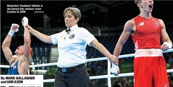  ?? SPORTSFILE ?? Disbelief: Vladimir Nikitin is declared the winner over Conlan in 2016