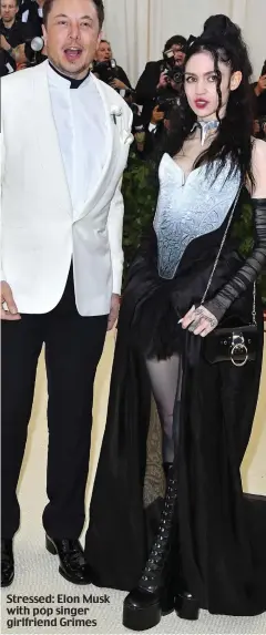  ??  ?? Stressed: Elon Musk with pop singer girlfriend Grimes