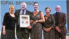  ??  ?? Celebratin­g at the awards are (from left) Outstandin­g Employer Award sponsor Joy Mingay, award recipients Anthony and Kathryn Boulus, with sponsors Lisa Lee and David Wallis.