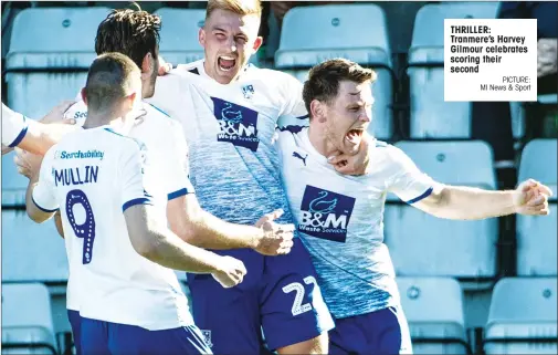  ?? PICTURE: MI News & Sport ?? THRILLER: Tranmere’s Harvey Gilmour celebrates scoring their second