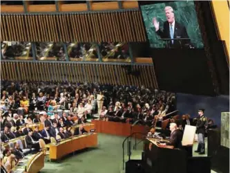  ?? — AFP ?? NEW YORK: President Donald Trump speaks to world leaders at the 72nd United Nations (UN) General Assembly at UN headquarte­rs yesterday.