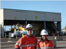  ??  ?? New Hope Group vacation students Damian Avenia and Ashtika Devi onsite at New Acland Mine.