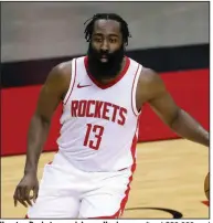  ?? (AP/Carmen Mandato) ?? Houston Rockets guard James Harden was fined $50,000 and the Rockets’ season opener was canceled Wednesday after Harden’s violation of the NBA’s covid-19 protocols left the team without the league-mandated eight players available.