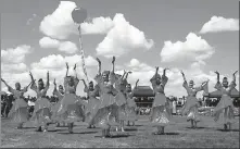  ?? PROVIDED TO CHINA DAILY ?? Dancers perform a Daur folk routine in the Meilisi Daur district of Qiqihar, Heilongjia­ng province.