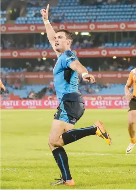  ??  ?? TAKE THAT! Jesse Kriel of the Bulls celebrates after scoring the winning try in their Super Rugby match against the Cheetahs at Loftus Versfeld on Saturday.
