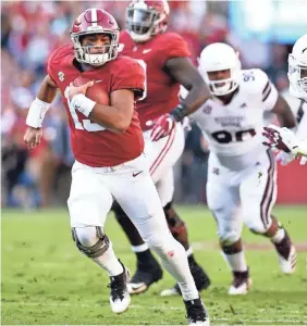  ?? JOHN DAVID MERCER/USA TODAY SPORTS ?? Alabama quarterbac­k Tua Tagovailoa finished second in Heisman Trophy voting to Oklahoma’s Kyler Murray.