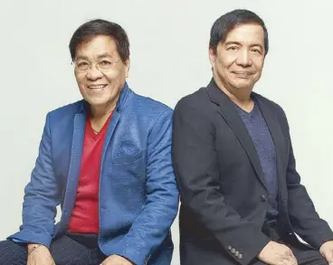  ??  ?? Willie Nepomuceno (left) and Nonoy Zuñiga collaborat­e for the first time in Music and Laughter on July 27, 8 p.m. at the Theatre at Solaire.