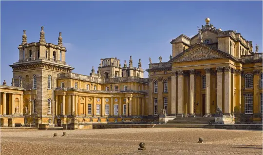  ?? ?? Fig 1 above: The entrance portico and north court of Blenheim Palace. Fig 2 facing page: The hall looking back to the front door. Note the columns in the angles of the room. The depth and scale of the masonry structure is apparent through the windows