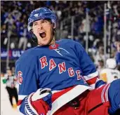  ?? Frank Franklin II / Associated Press ?? New York’s Ryan Strome celebrates after scoring a power-play goal during the second period to put the Rangers up 2-1.