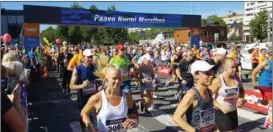  ?? ANJA KUUSISTO ?? MÅNGA SPRANG. Över 3500 deltagare löpte någon av årets Paavo Nurmi-sträckor: maraton, halvmarato­n eller 10 km.