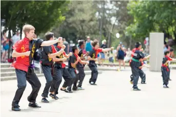  ??  ?? Members of an American Wushu Academy of Chinese martial arts perform at the Asian Festival. To American locals, this kind of Chinese martial arts academy is a window to better understand Chinese culture. — Hellof