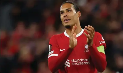  ?? ?? Virgil van Dijk applauds the crowd after Liverpool’s Europa League win over Sparta Prague. Photograph: Molly Darlington/Action Images/Reuters