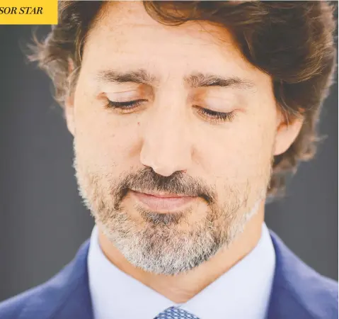  ?? SEAN KILPATRICK / THE CANADIAN PRESS ?? Prime Minister Justin Trudeau said Monday he is “very sorry” for his role in awarding a federal contract to WE Charity, to which his family has ties.