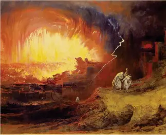  ??  ?? Fuoco e fiamme. La distruzion­e di Sodoma e Gomorra, (1852), dipinto di John Martin conservato alla Laing Art Gallery di Newcastle