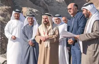  ?? WAM ?? Dr Shaikh Sultan inspects vital projects and road and infrastruc­ture networks currently being developed in Al Shis.