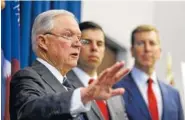  ?? AP PHOTO BY TONY DEJAK ?? U.S. Attorney General Jeff Sessions speaks Wednesday during a news conference regarding the country’s opioid epidemic in Cleveland.