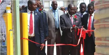  ??  ?? President Mugabe commission­ing the US$ 82 million PPC Msasa plant in Harare last week. The plant will produce 700 000 tonnes of cement annually