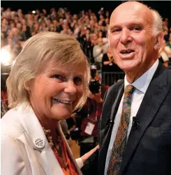  ??  ?? Speech: Sir Vince Cable with wife Rachel yesterday