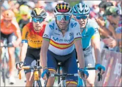  ??  ?? Alejandro Valverde llega a meta en la Vuelta a Burgos 2020.