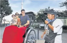  ??  ?? There is plenty of demand for rickshaw rides in Japan but not enough drivers, like this one in Tokyo’s Taito Ward.