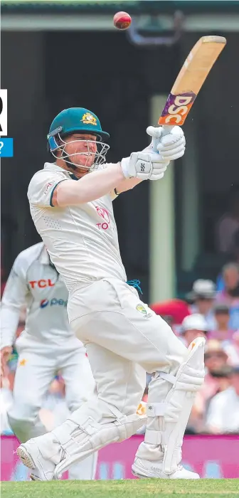 ?? ?? Opener David Warner hits out in what could be his final Test innings, at the SCG, during the third Test against Pakistan on Thursday. Picture: Getty Images