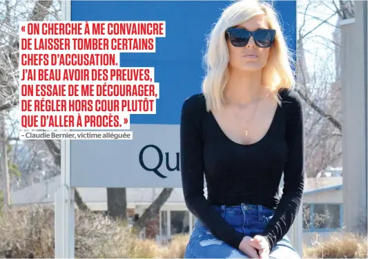  ?? PHOTO JONATHAN TREMBLAY ?? Claudie Bernier a voulu raconter une partie de son histoire, vendredi dernier, devant le palais de justice de Saint-Jérôme, sur la Rive-Nord de Montréal, dans le but de sensibilis­er le système judiciaire à la situation des victimes alléguées.