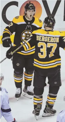  ?? STAFF FILE PHOTO BY MATT WEST ?? BIG LOSS: Torey Krug (center) wasn’t expected to play tonight after suffering an ugly ankle injury in Game 4, and was officially ruled out for the series.