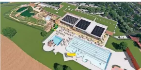  ?? FOTO: BÄDER GMBH ?? So soll das Weseler Kombibad am Rhein – bestehend aus Freibad, Hallenbad und Saunalands­chaft – einmal aussehen.