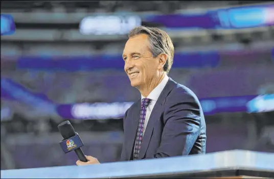  ?? NBC ?? Cris Collinswor­th and NBC’s “Sunday Night Football” will make their Las Vegas debut a month later than planned.