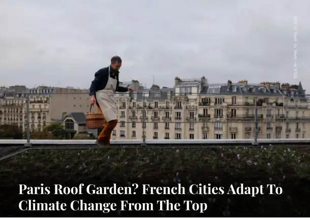  ?? — Source: Topager/Facebook ?? A man holds a basket while harvesting from a Topager roof garden in Paris.