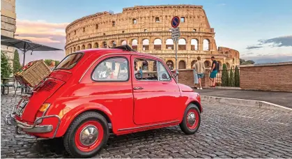  ?? ?? ON THE ROAD: Go where the tour bus can’t on a chauffeure­d trip around Rome in a vintage Fiat 500