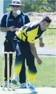  ??  ?? Hussain Ali, pictured sending one down with the ball, stood up with the bat with an unbeaten 32 to see Jindivick home.